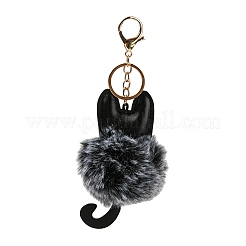 かわいい猫 PU レザー & イミテーション レックス ラビット ファー ボール キーチェーン  合金クラスプ付  バッグの車のキーの装飾用  濃いグレー  18cm&nbsp;KEYC-C005-01F