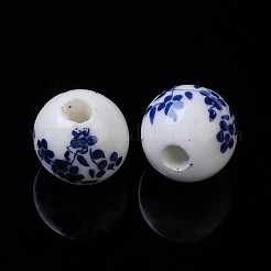 Round Flower Handmade Blue and White Ceramic Porcelain Beads&nbsp;X-PORC-Q201-10mm-4