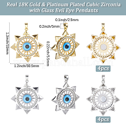 8Pcs 2 Colors Brass Micro Pave Cubic Zirconia Pendants&nbsp;KK-BBC0019-54