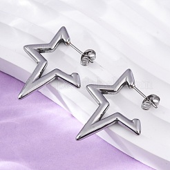 304ステンレススチールスタースタッドピアス  ステンレス鋼色  29x24x3mm&nbsp;EJEW-B108-17P