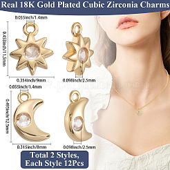 24Pcs 2 Styles Brass Micro Pave Cubic Zirconia Charms&nbsp;KK-BBC0019-03