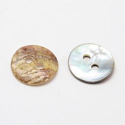 2-Hole Flat Round Mother of Pearl Buttons&nbsp;X-SHEL-N033-06-10mm