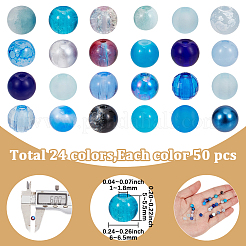 DIY 1200Pcs 24 Styles Crackle Glass & Acrylic Round Beads Findings Kits&nbsp;DIY-PA0001-34A