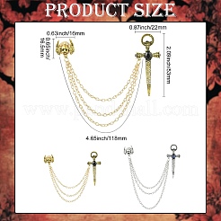 4Pcs 2 Colors Sword & Skull Alloy Hanging Chain Brooch&nbsp;JEWB-CJ0003-48