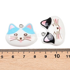 不透明樹脂ペンダント  猫のチャーム  プラチナアイアンループ付き  ミックスカラー  23x29x6mm  穴：2mm&nbsp;RESI-P052-02P-M