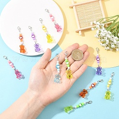 12個 6スタイル アクリル&合金エナメル クマペンダントデコレーション  合金製カニカン付き  プラチナ  ミックスカラー  65mm&nbsp;HJEW-YW00172