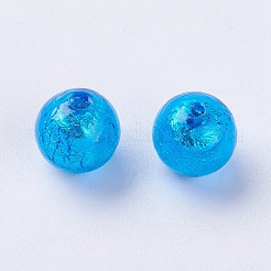 手作り銀箔ランプワークビーズ  ラウンド  ディープスカイブルー  9.5~10mm  穴：1.5~2mm&nbsp;LAMP-J089-P09