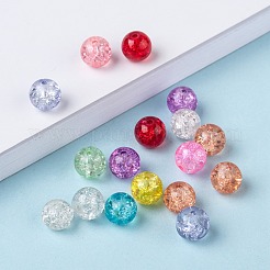 透明クラックガラスビーズ  ラウンド  ミックスカラー  9x10x9.5mm  穴：1mm  約100個/袋&nbsp;CCG-R001-10mm-M
