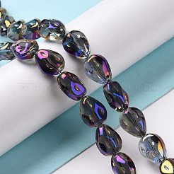 透明電気メッキガラスビーズ連売り  虹メッキ  ティアドロップ  ミディアム蘭  11x9x6.6mm  穴：1.1mm  約55個/連  24.25インチ（61.6cm）&nbsp;GLAA-C025-02N