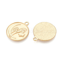 合金ペンダント  きのこ付きフラットラウンド  カドミウムフリー＆鉛フリー  マットゴールドカラー  23.5x20x2mm  穴：2mm&nbsp;PALLOY-N179-33MG