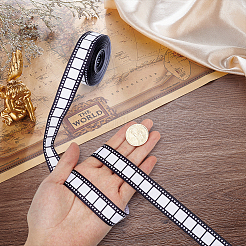 10ヤードのポリエステルグログランリボン  フィルム模様  蝶結びDIYデコレーション用  ブラック  7/8インチ（22mm）&nbsp;OCOR-FG0003-46