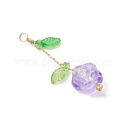 9個透明ガラスペンダント  花  アクリルと銅線を使用  ゴールドカラー  44x18x8mm  穴：4mm&nbsp;PALLOY-JF03971