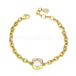 女性用304ステンレススチール製パヴェクリアキュービックジルコニアスクエアリンクブレスレット  ゴールドカラー  6.50インチ（16.5cm）&nbsp;WGA9B8D-01