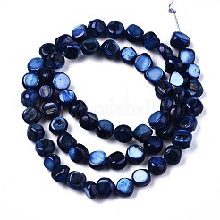 天然淡水シェルビーズ連売り  染め  ナゲット  ブルー  6~7x5~7x2~7mm  穴：0.8mm  約58~62個/連  14.57~15.35インチ（37~39cm）&nbsp;SHEL-S276-110A-02