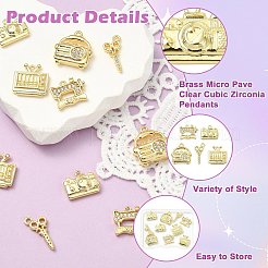 10Pcs 5 Styles Brass Micro Pave Clear Cubic Zirconia Pendants&nbsp;KK-CJ0004-26G