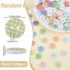 200Pcs 6 Colors 2-Hole Flat Round Polka Dot Printed Wooden Sewing Buttons&nbsp;BUTT-SP0001-13