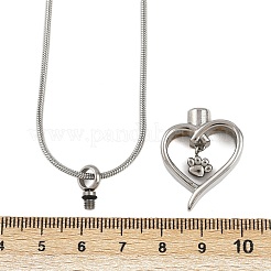 304 Stainless Steel Heart with Paw Print Pendant Pet Urn Ashes Necklaces&nbsp;LS-NJEW-S455-04P