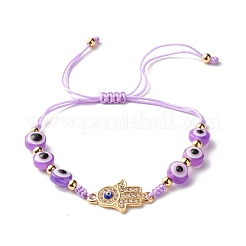 Flat Round with Evil Eye Resin Braided Beads Bracelet&nbsp;BJEW-JB07350