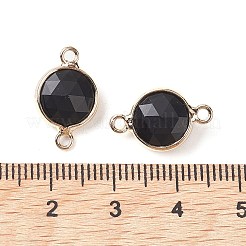 天然な黒曜石のコネクタチャーム  ファセットフラットラウンド、金メッキ真鍮フレーム付き  16.5x10.5x5mm  穴：1.5mm&nbsp;G-C102-09H-G