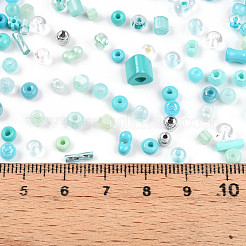 ガラスシードビーズ  混合図形  混合スタイル  シアン  2.5~12.5x2~8x2~8mm  穴：0.7~1.5mm  約2045~3215個/ポンド&nbsp;SEED-N007-13D