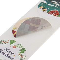 クリスマス ペーパー ステッカー  粘着式装飾ステッカー デカール  クリスマスリース  25mm  500PCS /ロール&nbsp;STIC-P013-02D