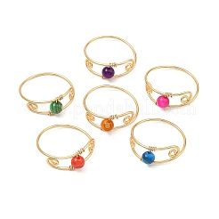 女性用染色天然淡水貝リング  銅線と  ラウンド  ゴールドカラー  7.5~8mm  内径：20~20.5mm&nbsp;RJEW-JR01030