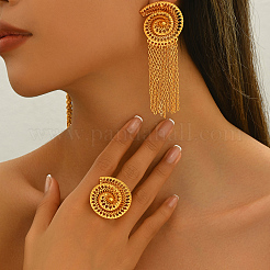 Vintage Alloy Hollowed Sea Shell Shaped Rings & Tassel Earrings Set for Women&nbsp;GH2970