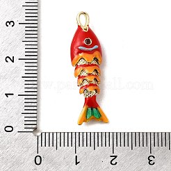 ラックメッキ真鍮チャーム  キュービックジルコニアエナメル  魚のチャーム  長持ちメッキ  鉛フリー＆カドミウムフリー  レッド  31.5x9x6mm  穴：3.5x2mm&nbsp;KK-A268-05G-B04