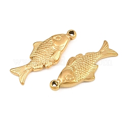304ステンレスペンダント  魚のチャーム  イオンプレーティング（ip）  18KGP本金メッキ  28x12x4mm  穴：1.4mm&nbsp;SA-CBA3ECF-12G