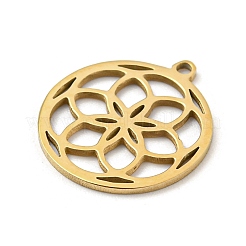 201ステンレスペンダント  レーザー切断  ゴールドカラー  花  フラットラウンド  17x15x1mm  穴：1.2mm  5個/袋&nbsp;STAS-H188-02D-G