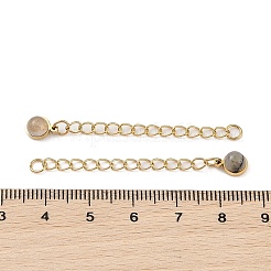 Ion Plating(IP) 316 Surgical Stainless Steel Curb Chain Extender with Natural Labradorite Round Charm&nbsp;STAS-A097-01G-11