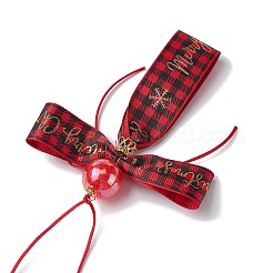 クリスマス ポリエステル グログラン クロス ペンダント デコレーション  アクリルビーズで  クリスマスツリーの吊り下げ飾り用  ファイヤーブリック  230mm  ペンダント：109.5x90.5x20mm&nbsp;HJEW-JM02609-01