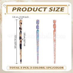 3Pcs 3 Colors Cellulose Acetate(Resin) Hair Sticks&nbsp;OHAR-LP0002-43