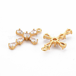 ブラスクリアキュービックジルコニアチャーム  ニッケルフリー  クロス  18KGP本金メッキ  24x15x3mm  穴：1.5mm&nbsp;KK-N233-103-NF