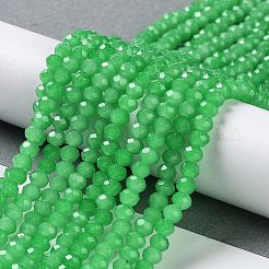 焼き絵用塗料、模造翡翠ガラスビーズの連  ファセットロンデル  ミディアムシーグリーン  4x3mm  穴：1mm  約105~110個/連  38~39cm&nbsp;X-DGLA-A034-J4MM-A10