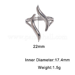 304ステンレススチールカフオープンリング  波  ステンレス鋼色  内径：17.4mm&nbsp;FS-WG383CD-01