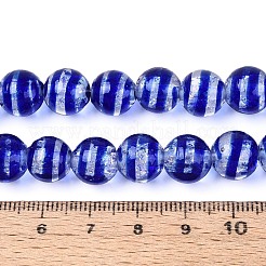 手作りの箔ガラスビーズ連売り  ラウンド  ストライプ  ミディアムブルー  9.5~10.5mm  穴：1.2~1.6mm  約38~40個/連  14.17~15.35インチ（36~39cm）&nbsp;FOIL-N033-05B