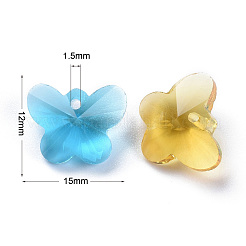 72個12色誕生石チャームガラスペンダント  多面カット  蝶の形  ミックスカラー  12x15x8mm  穴：1.5mm  12色  6個/カラー  72個/箱&nbsp;RGLA-ZZ0001-03-12x15mm
