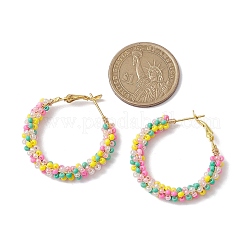 Colorful Glass Seed Beads Hoop Earrings&nbsp;EJEW-MZ00151