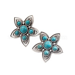 合金と合成ターコイズのスタッドピアス  花  アンティークシルバー  50x50mm&nbsp;WGDB792-01