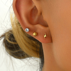 Elegant 3 Pairs Lightning Bolt & Round 201 Stainless Steel Stud Earrings&nbsp;WH4454