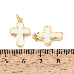 エナメルチャーム  本物の 18K 金メッキの真鍮パーツとジャンプ リング付き  鉛フリー＆カドミウムフリー  クロス  ホワイト  18x13x2mm  丸カン：5x0.9ミリ  3.4内径。&nbsp;KK-E005-26G-01