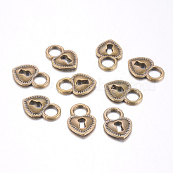 合金のチベット風チャーム  鉛フリー及びカドミウムフリー  アンティークブロンズ  ハート  17.5x12mm  穴：5.5mm  約1099個/1000g&nbsp;TIBEP-LF0635YKG-AB-LF