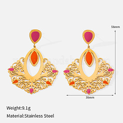 304ステンレススチール製エナメルスタッドピアス  ゴールドカラー  花  58x38mm&nbsp;WGBC617-01