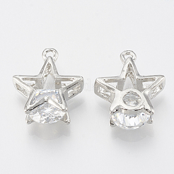 合金キュービックジルコニアチャーム  スター  プラチナ  17.5x14x6mm  穴：1.4mm&nbsp;ZIRC-Q017-084P