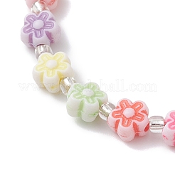 女性用フラワーアクリル＆ABSプラスチック模造真珠ビーズストレッチブレスレット  カラフル  内径：2-1/8インチ（5.45cm）&nbsp;BJEW-JB12908