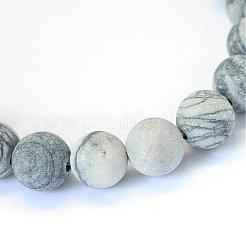 Frosted Natural Black Silk Stone/Netstone Round Bead Strands&nbsp;G-E334-8mm-25