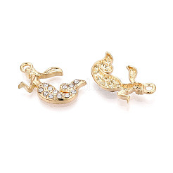合金ラインストーンペンダント  人魚  鉛フリー＆カドミウムフリー  ライトゴールド  22x17x2.5mm  穴：1.8mm&nbsp;FIND-N008-19KCG