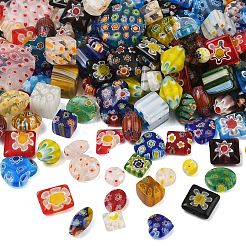 手作りのミレフィオリガラスランプワークビーズ  混合図形  ミックスカラー  6~20x6~20x4~10mm  穴：0.9~1.2mm&nbsp;LA-CBA92C9-01