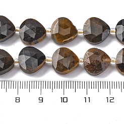 天然石タイガーアイビーズ連売り  多面カットハート  シードビーズで  12x12x5mm  穴：1.2mm  約12個/連  6.50''（16.5センチメートル）&nbsp;G-P570-E04-02
